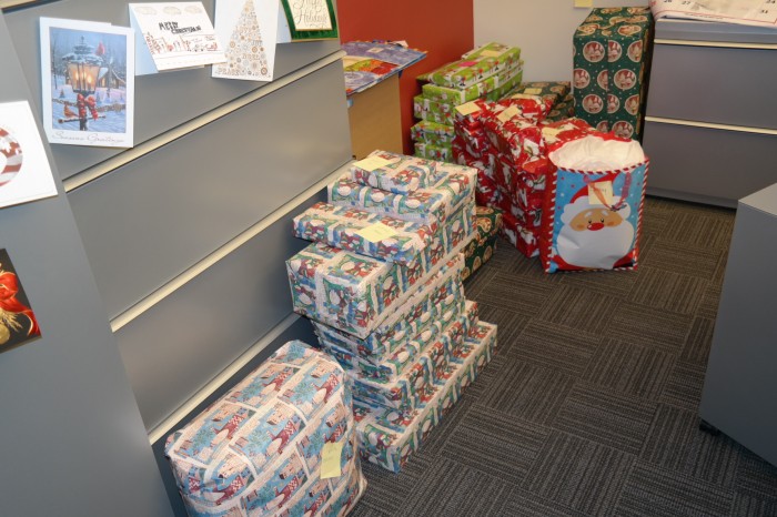 The BPGS Construction offices are packed with holiday presents!
